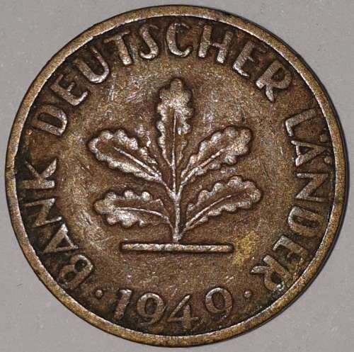 1949 F - 5 PFENNIG - FIVE PFENNIG - GERMANY - FEDERAL REPUBLIC - (Brass Clad Steel)
